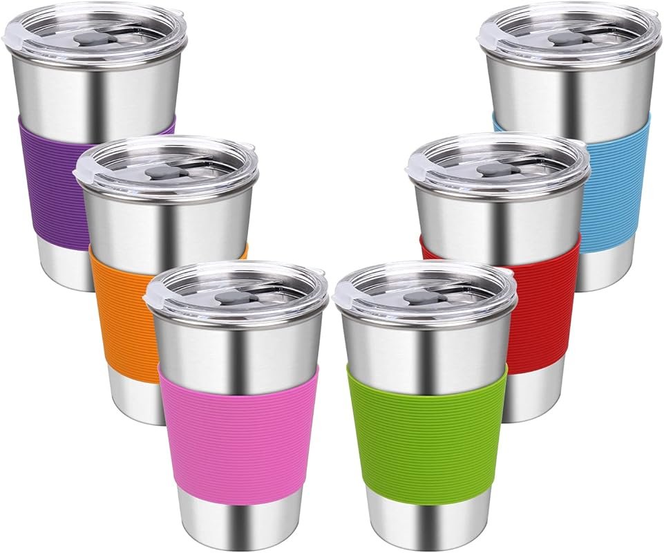 Stainless Steel 16oz Spill-Proof Stackable Cups with Lids, 6 Pack for 