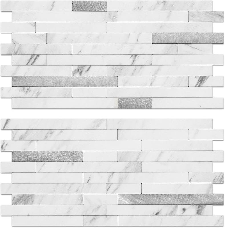 AULIGET 20-Sheet White Marble Look Faux Stone Peel & Stick Backsplash 