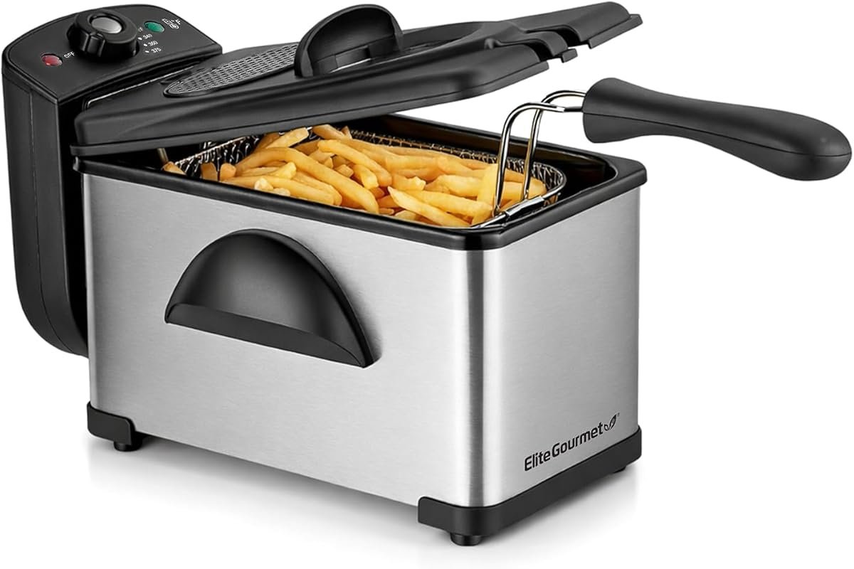 Elite Gourmet Electric Deep Fryer with Removable Basket, Adjustable Te