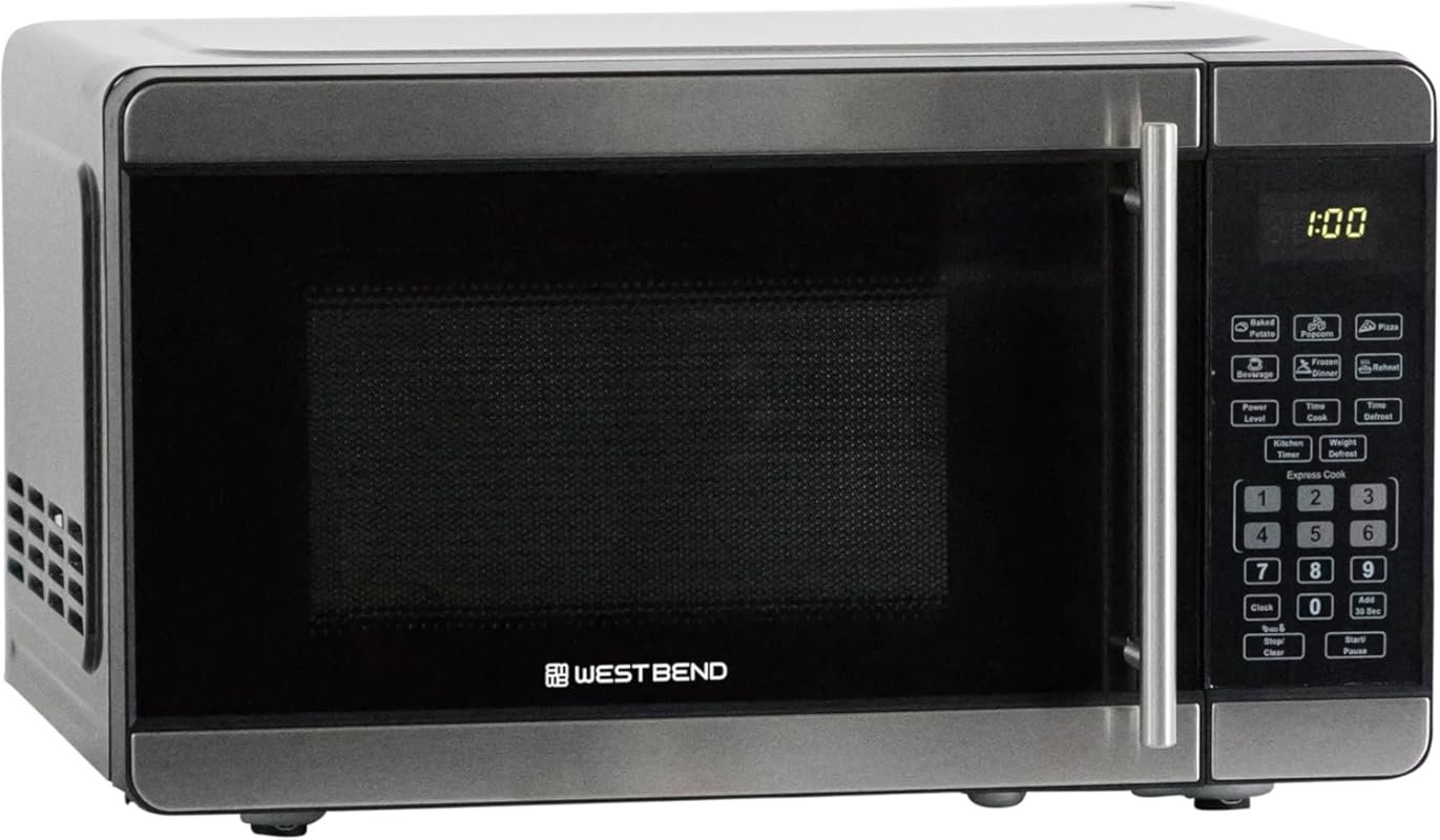 West Bend 700W Countertop Microwave with 6 Pre Cooking Settings, Speed