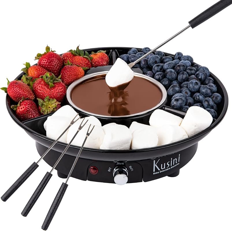 Kusini Electric Fondue Pot with Temperature Control, Detachable Trays 