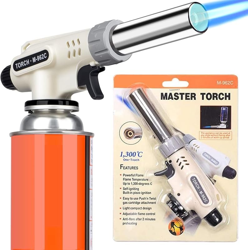 Upgrade Creme Brulee Butane Torch with Adjustable Flame & Reverse Use 