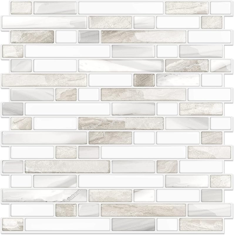 STICKGOO Thick Beige & White Peel & Stick Backsplash Tiles, 12”x12”, 1