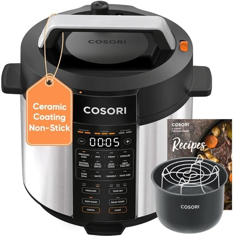 COSORI 6QT Ceramic Inner Pressure Cooker, Stainless Steel, 9-in-1 Mult
