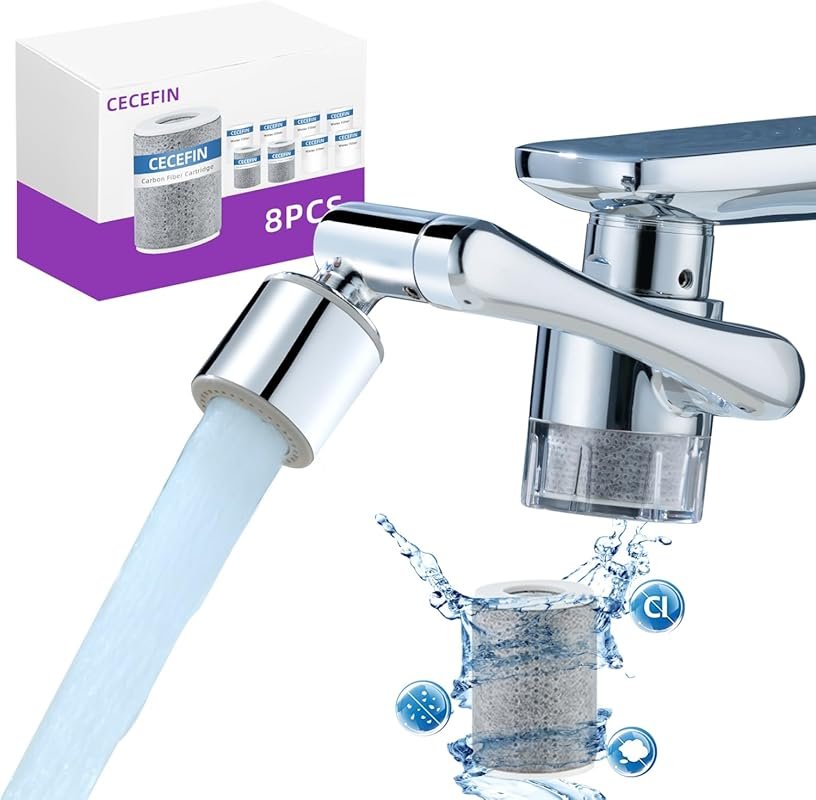 CECEFIN Sink-Faucet Extender, 9 Cartridges, 1080° Rotating, 2-Mode Swi