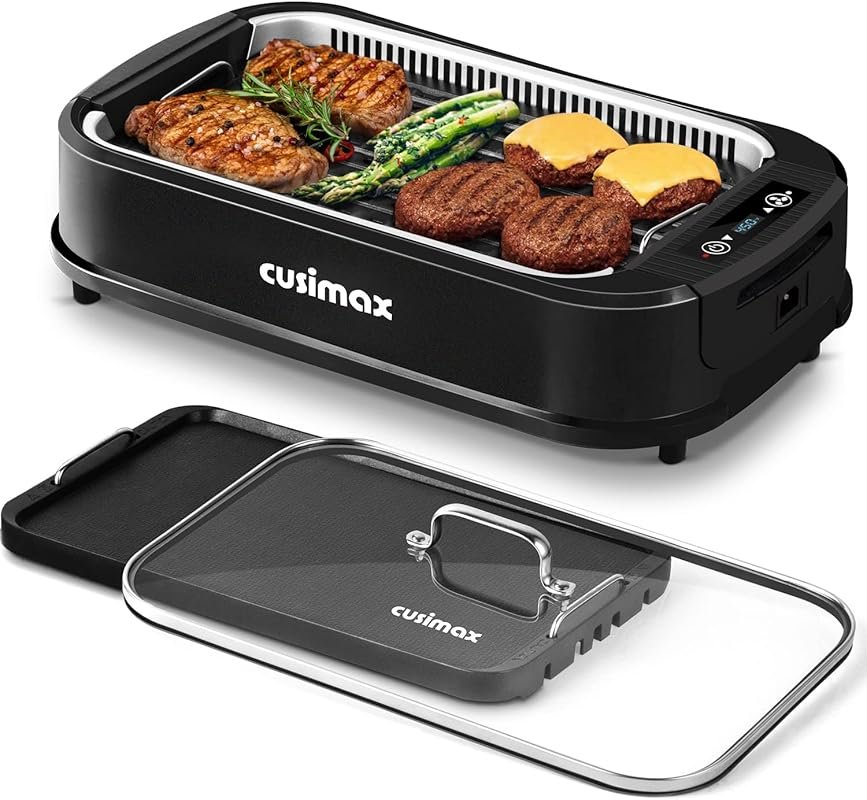 CUSIMAX 1500W Smokeless Indoor Grill with LED Display & Removable Non-