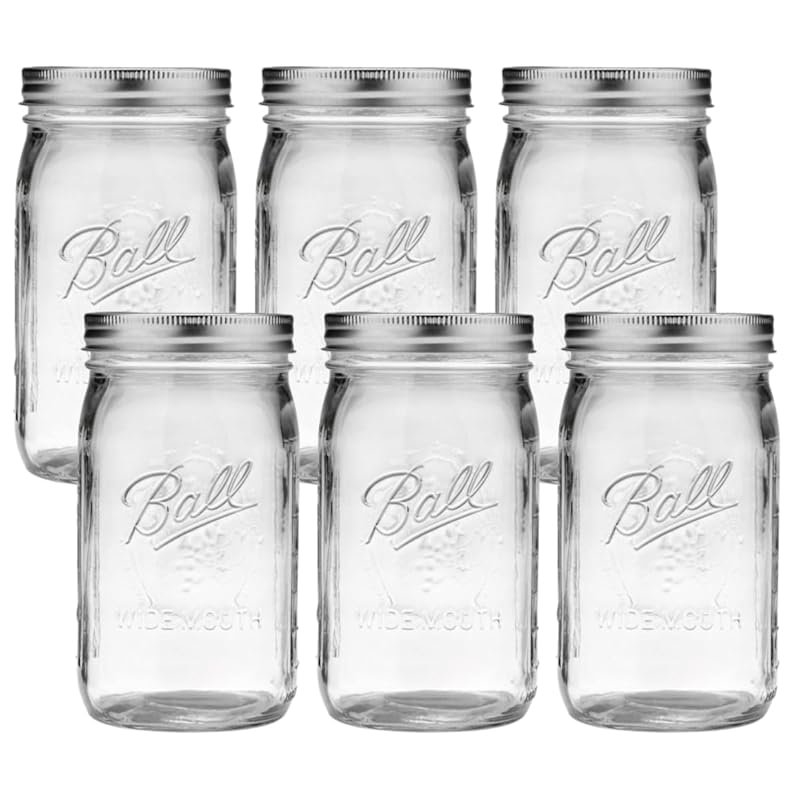 Ball 6-Pack 32oz Wide Mouth Glass Mason Jars for Canning, Pickling, Ju