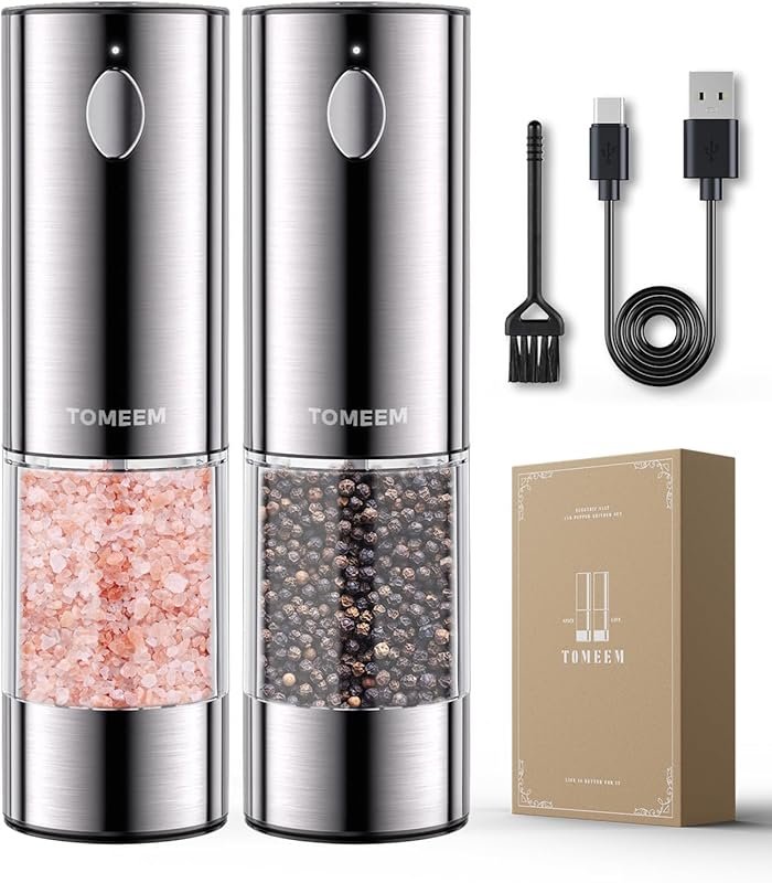 TOMEEM Upgraded Electric Salt & Pepper Grinders with LED Lights, 5 Adj