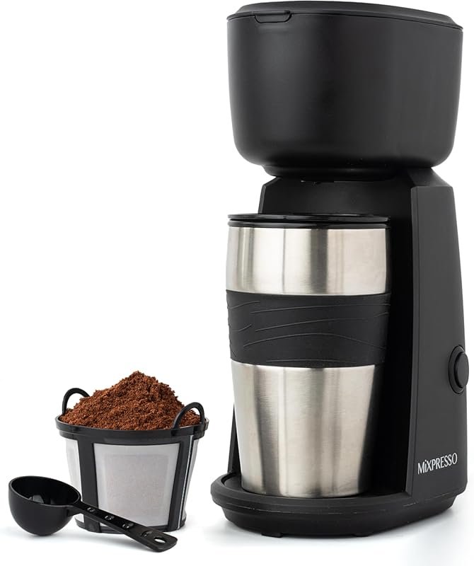 Mixpresso Personal Single Serve Coffee Maker with Travel Mug & Reusabl