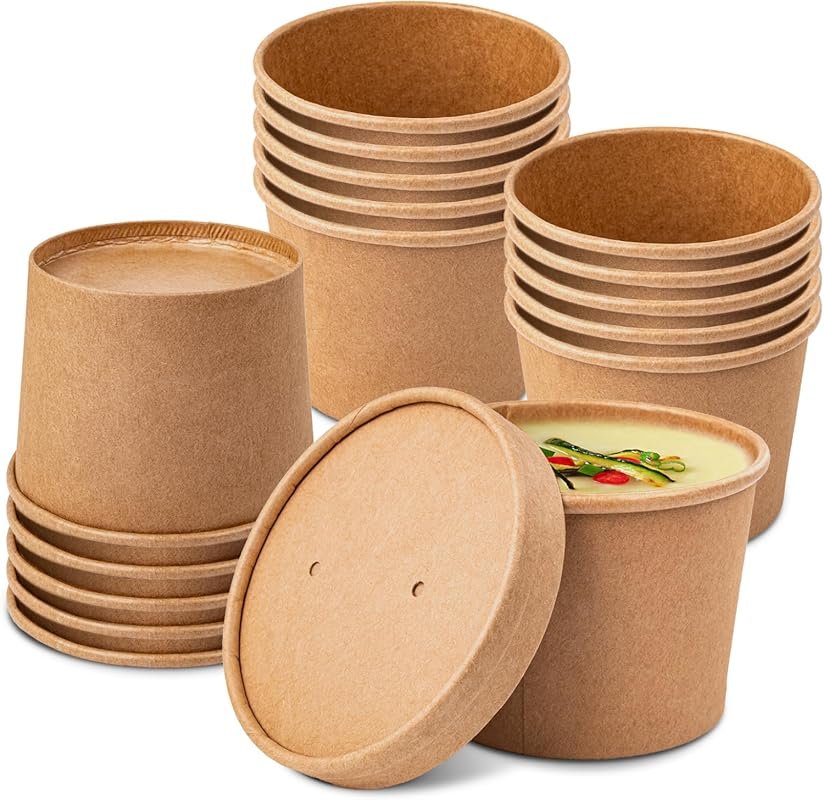 PakTalk 50 Pack 12oz Biodegradable Paper Soup Bowls with Lids – Hot/Co