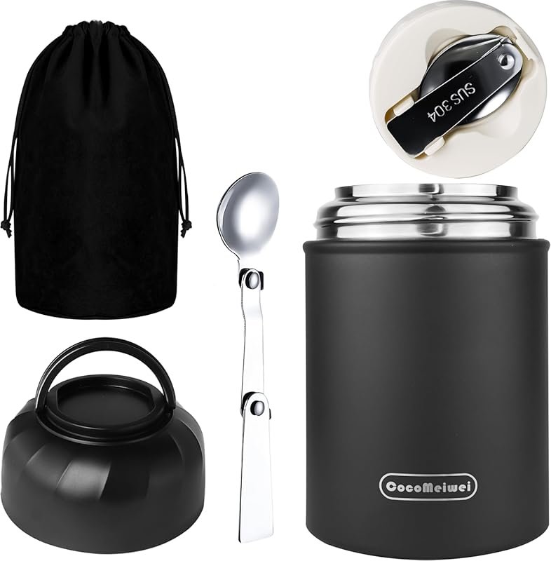 17oz Vacuum Insulated Food Container with Spoon & Drawstring Bag for H