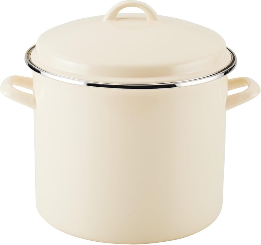 Rachael Ray 12-Quart Enamel on Steel Stockpot, Induction Ready, Almond