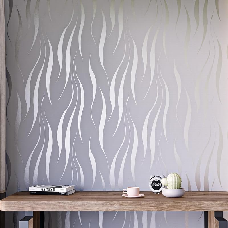 Silver Gray 3D Wave Self Adhesive Wallpaper – Non-Woven Fashion Vinyl for Living Room & Bathroom