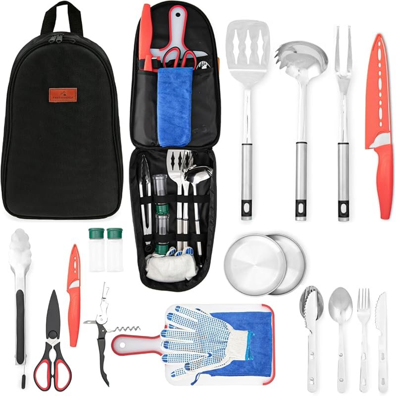 Fortitude21 21pcs Camping Cooking Set with Organizer Black Accessories
