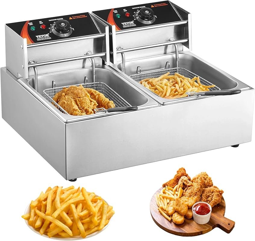 VEVOR Dual 9.1Qt Commercial Deep Fryer with Overheat Protection, 3000W