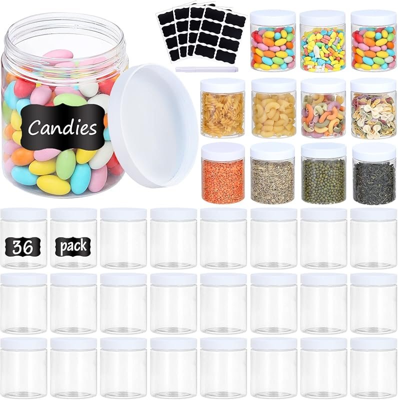 OUSHINAN 36PCS 8OZ Plastic Jars with Lids for Slime, Honey & Dry Food 