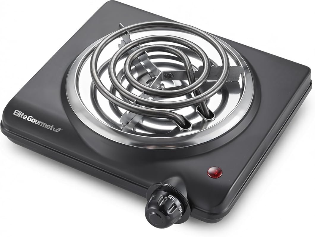 Elite Gourmet ESB100B Single Coiled Burner Electric Hot Plate with Tem