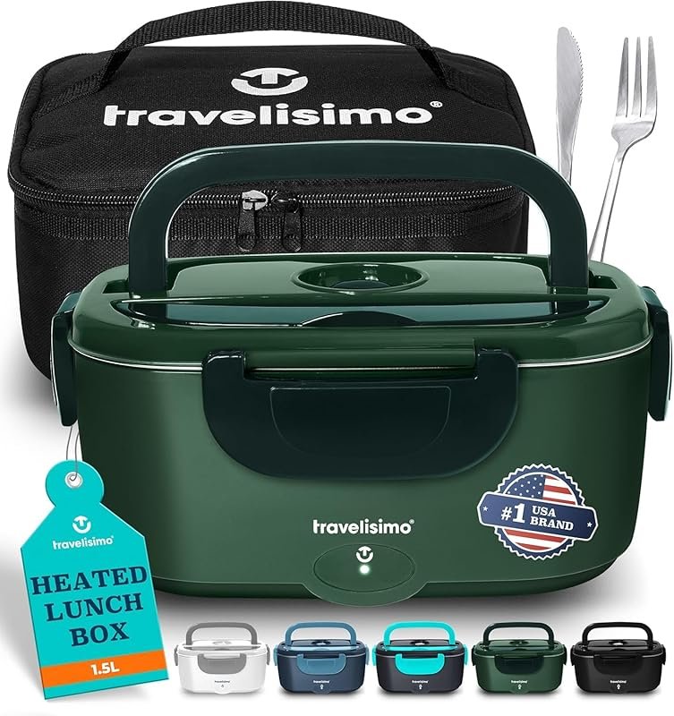 TRAVELISIMO 100W Electric Lunch Box – 1.5L Heated Container for Travel