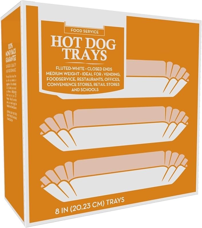 100 White Disposable Paper Hot Dog Trays, 8-Inch Fluted Holders for Co