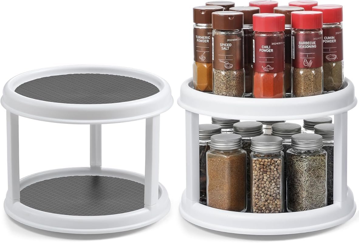 2-Tier Rotating Spice Organizer with Lazy Susan Turntable for Kitchen 
