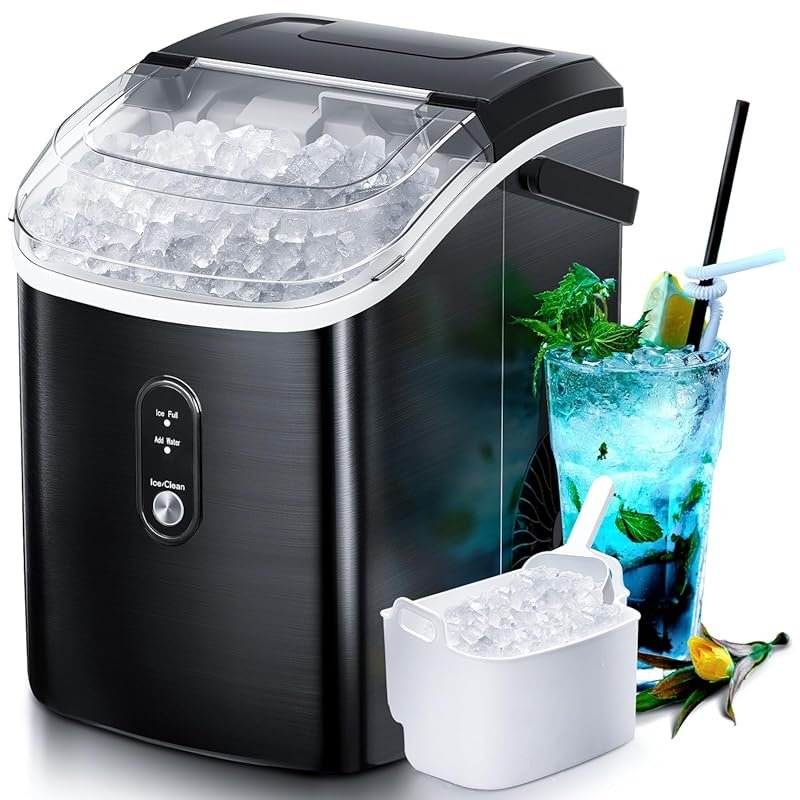 Sonic Pebble Ice Machine, 34lbs/Day, Self-Cleaning, One-Click Operatio