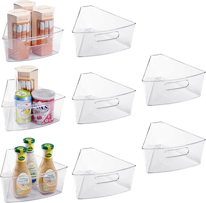Oubonun 1/8 Wedge Transparent Cabinet Storage Bins with Handle – Food 