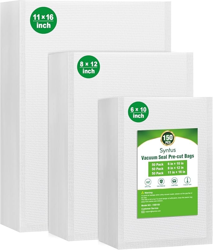Syntus Commercial Grade Pre-Cut Vacuum Sealer Bags – 150 Gallon, Quart