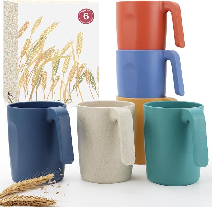 Wrova 16 oz Wheat Straw Cups with Handles – Unbreakable & Microwave Sa