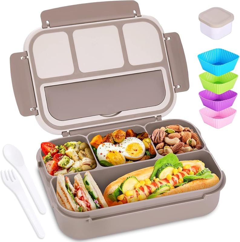 Adult Bento Lunch Box with 4 Compartments & Utensils, Microwave Safe