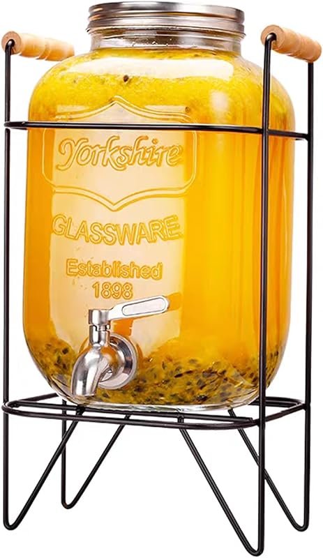 Tfwadmx 1 Gallon Glass Drink Dispenser with Stand, Stainless Faucet fo