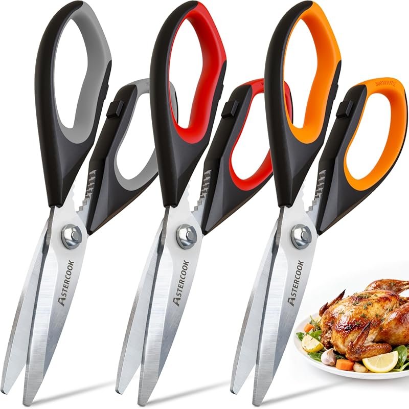 Astercook 3-Pack Heavy Duty Kitchen Scissors – Stainless Steel Shears 