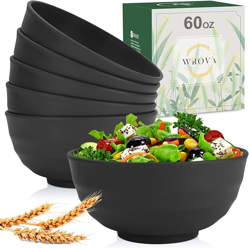 Wrova Unbreakable Large 60oz Wheat Straw Bowls Set of 6 – Microwave & 