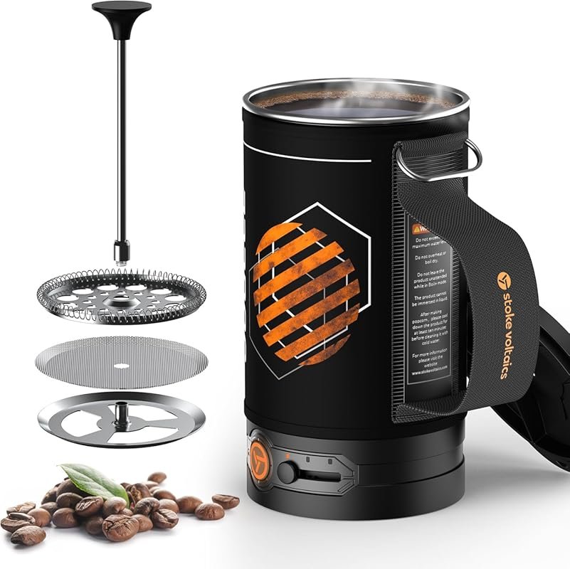 Stoke Voltaics Electric French Press Coffee Maker, 2-in-1 Boil & Brew 