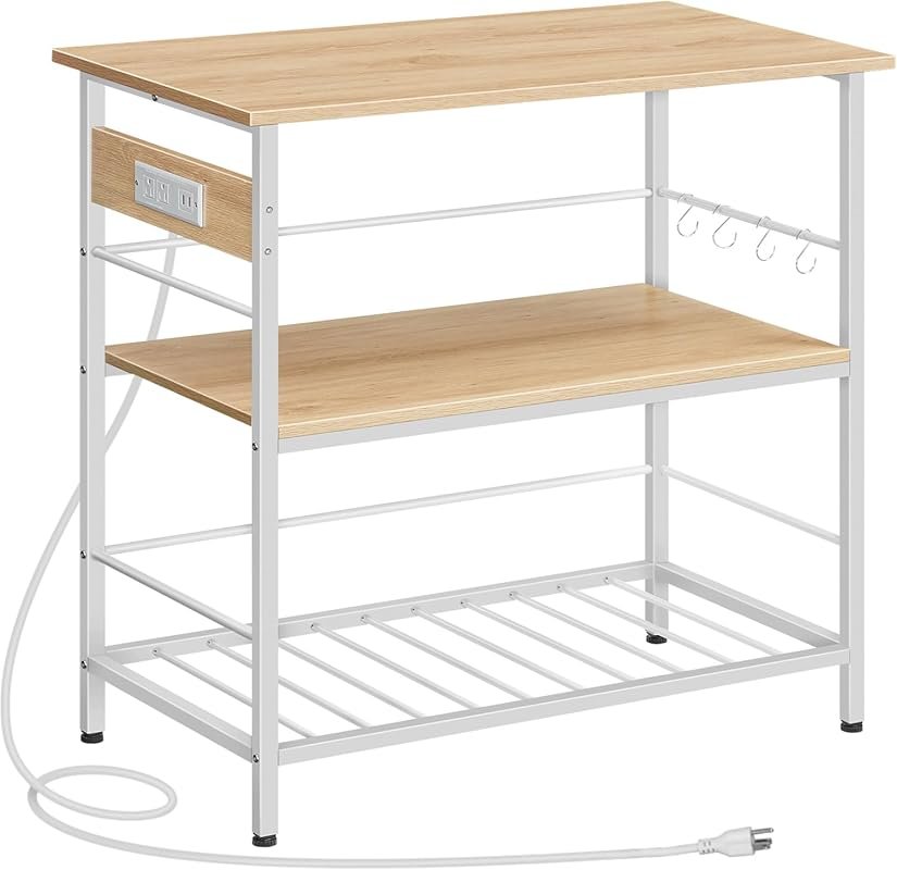 HOOBRO Kitchen Island with Power Outlet, 3-Tier Coffee Station, Microw