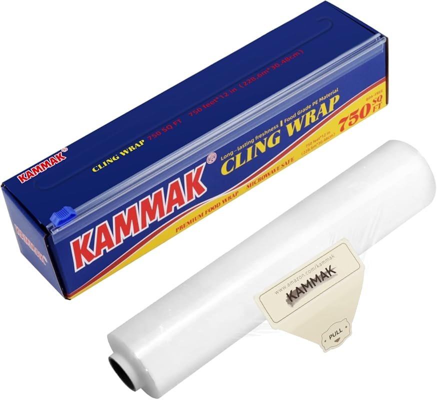 KAMMAK Professional Plastic Wrap, 12 Inch, 750 Ft, BPA-Free, Slide Cut