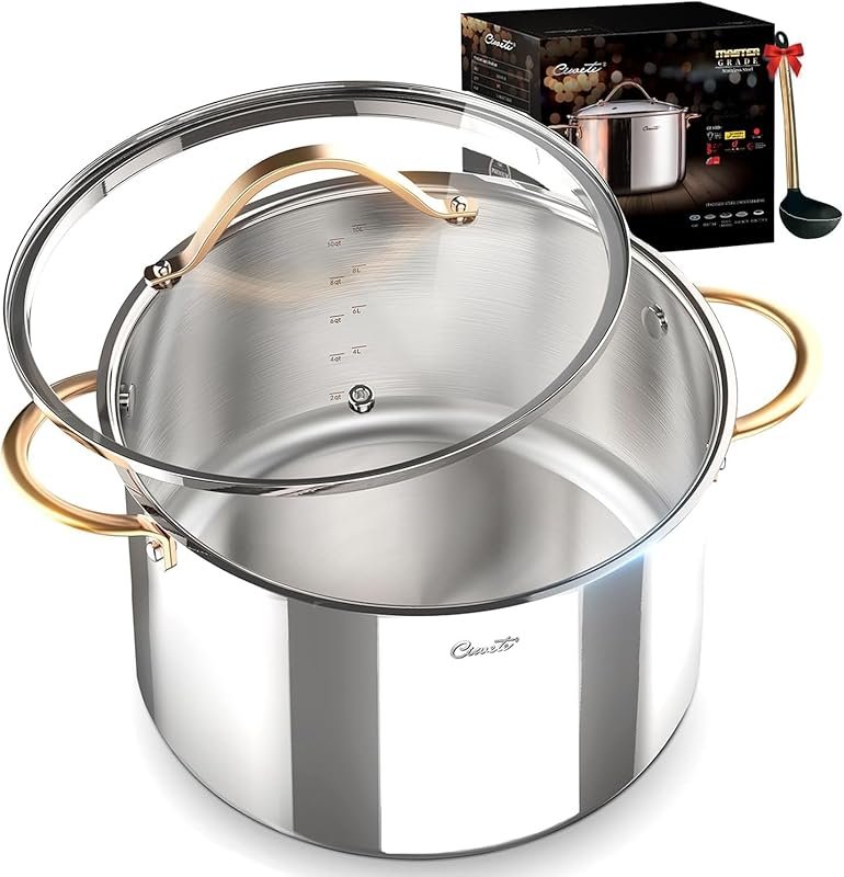 Ciwete 12 Quart Tri-Ply Stainless Steel Stock Pot with Copper Handle, 