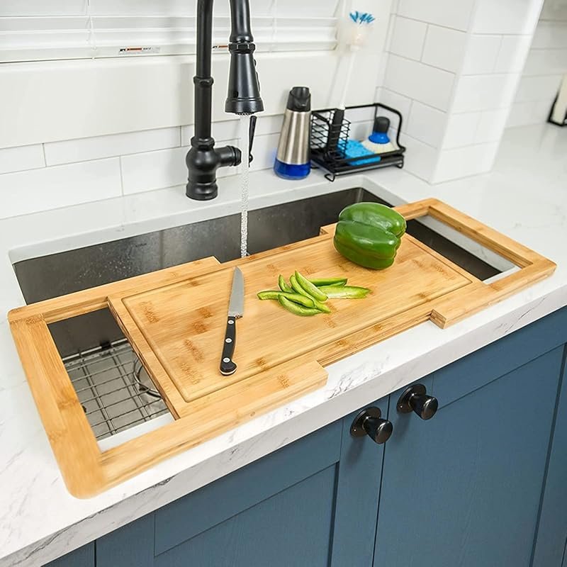 Hifybaty [2024 UPGRADE] Expandable Bamboo Over-The-Sink Cutting Board 