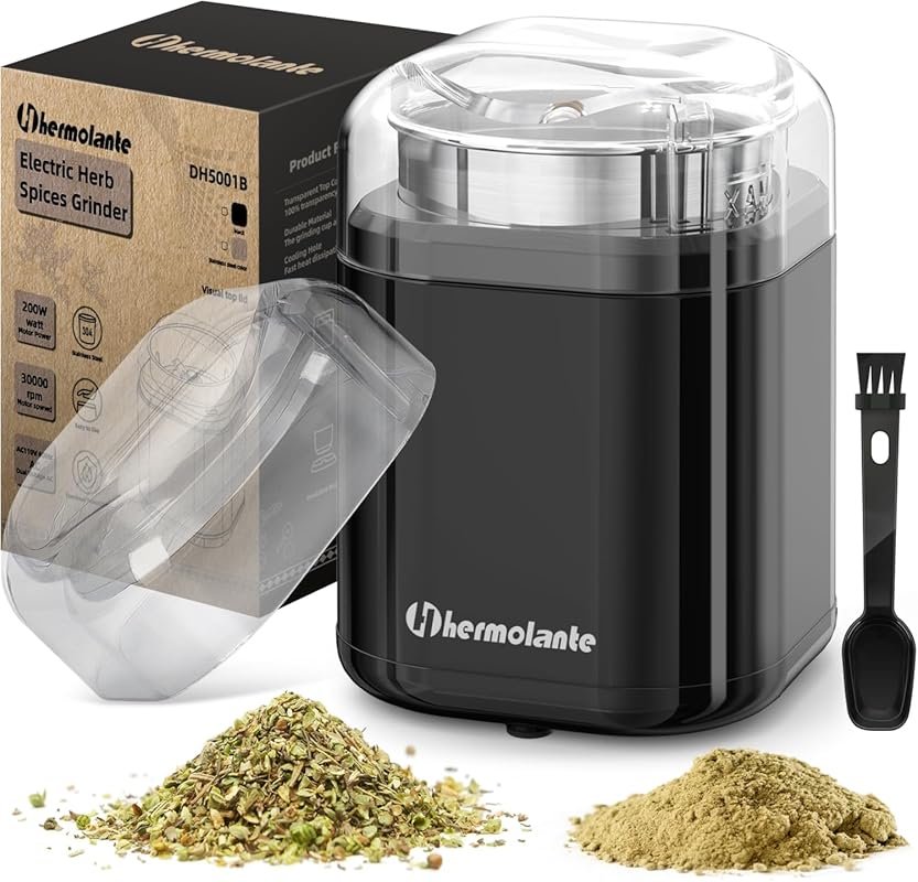Hermolante Electric Herb Grinder with Stainless Steel Blade & Brush