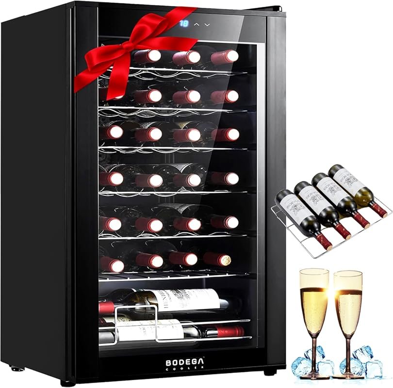 BODEGACOOLER 28-Bottle Compressor Wine Cooler with Touchscreen & LED D