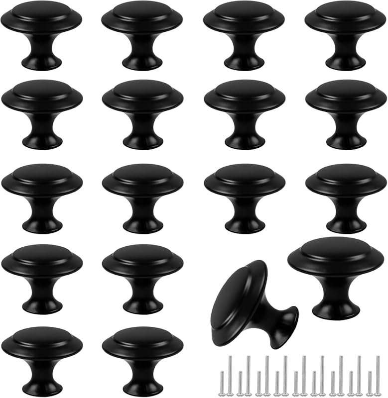 Romeda 18 Piece Black Cabinet Hardware Kit, 30mm Knobs & Pulls with Sc