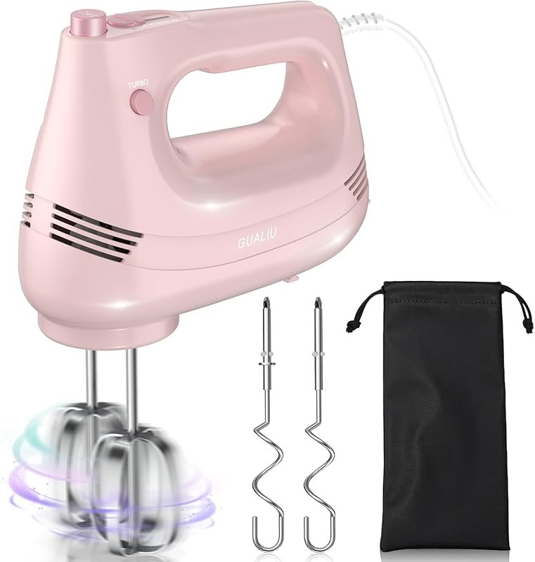 GUALIU Electric Hand Mixer with Stainless Steel Whisk, Dough Hook & St