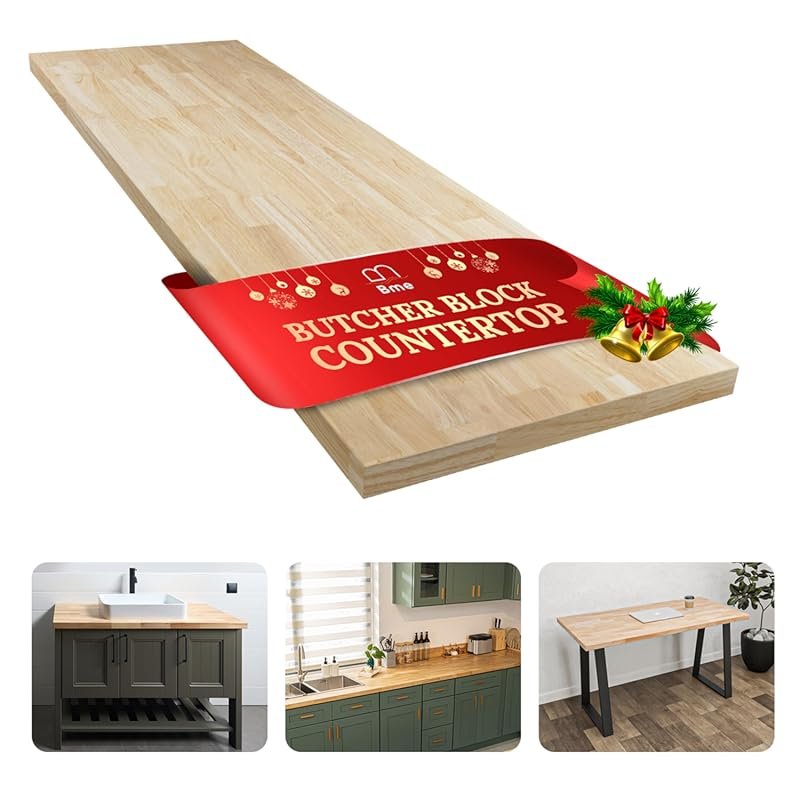 Bme Hevea Solid Wood Butcher Block Countertop, Unfinished, 36