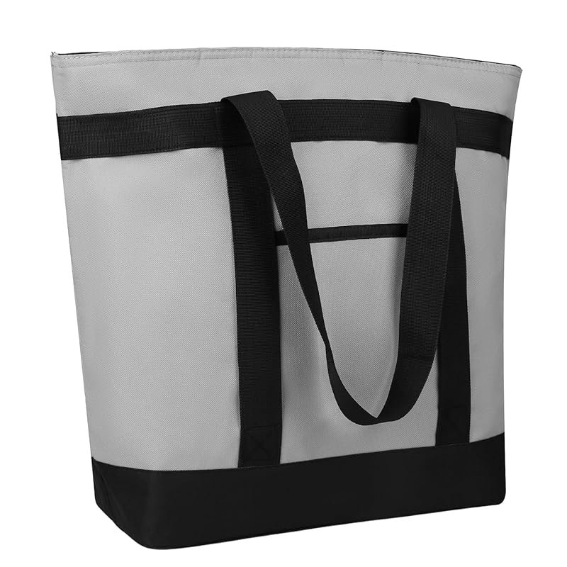 CIVJET Grey Insulated Tote for Grocery Shopping and Food Delivery with