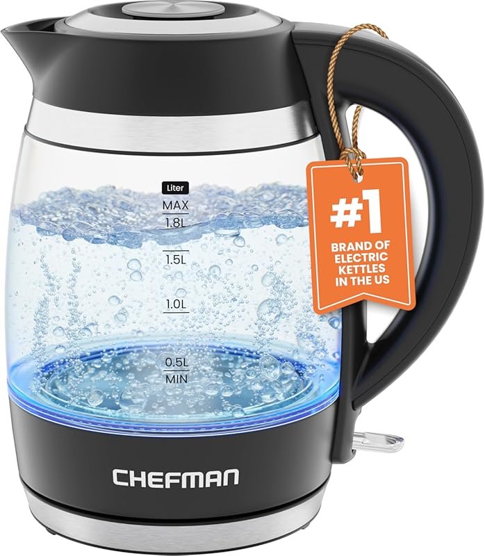 Chefman Electric Kettle, 1500W Fast Boil, Auto Shut Off, BPA Free, Gla