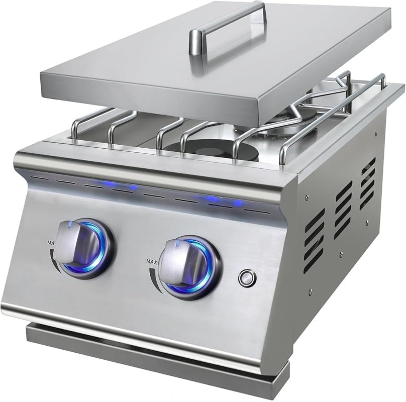 Double 15,000BTU Side Burners for Outdoor Kitchen, 304 Stainless Steel