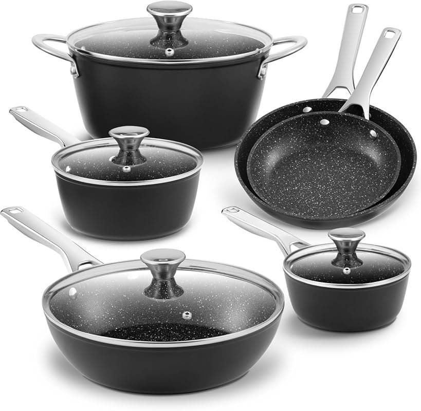 BEZIA 10-Piece Induction Nonstick Cookware Set, All-Stove Compatible, 