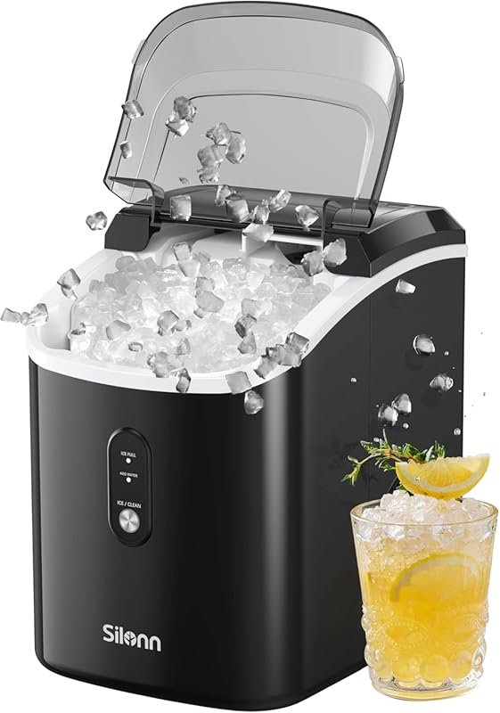 Silonn Chewable Pellet Ice Machine with Self-Cleaning, 33lbs/24Hrs, Ic