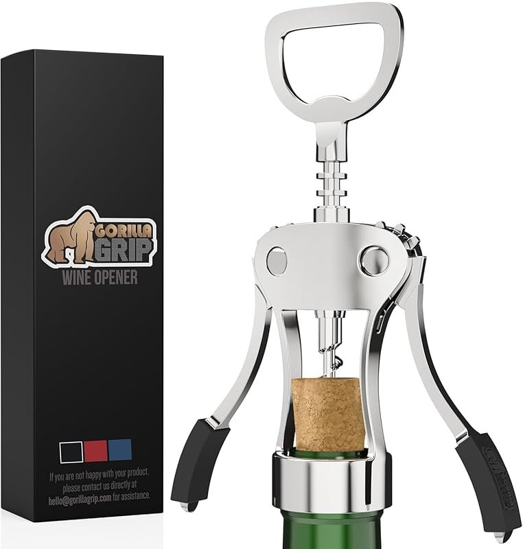 Heavy-Duty Gorilla Grip BPA-Free Wine Opener with Sharp Screw & Multif