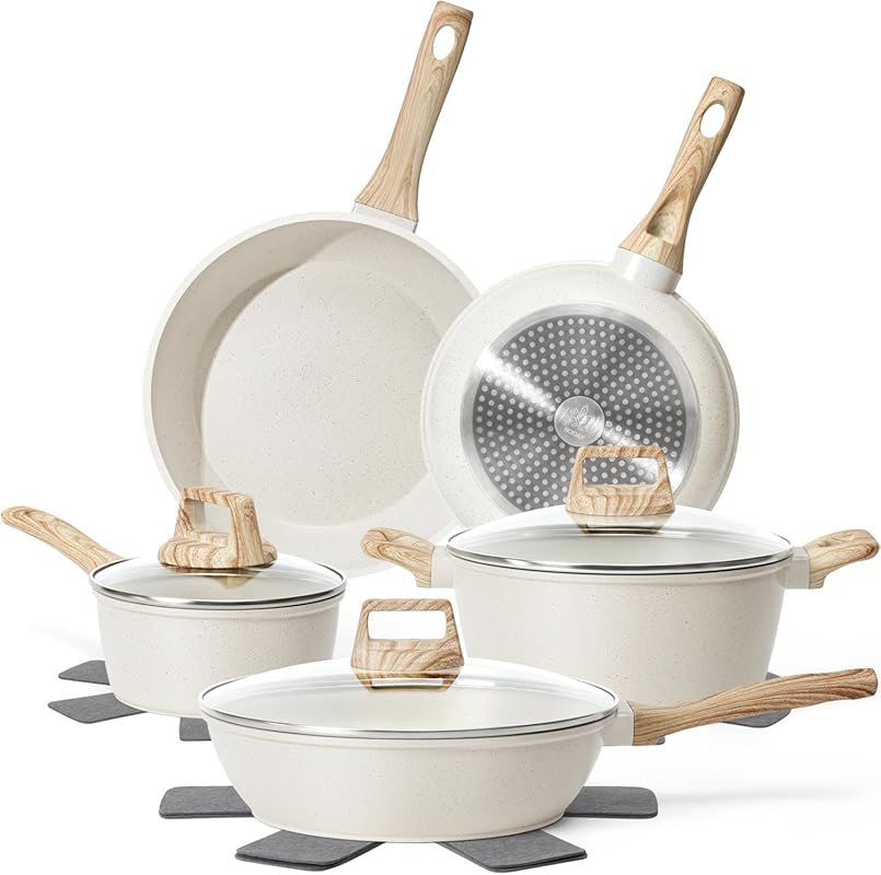 SODAY 12PC White Granite Nonstick Cookware – PFAS/PFOA Free, Induction