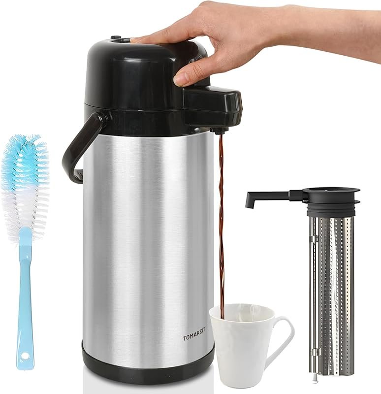 TOMAKEIT 102oz Airpot Coffee Dispenser with Pump, Insulated Stainless 